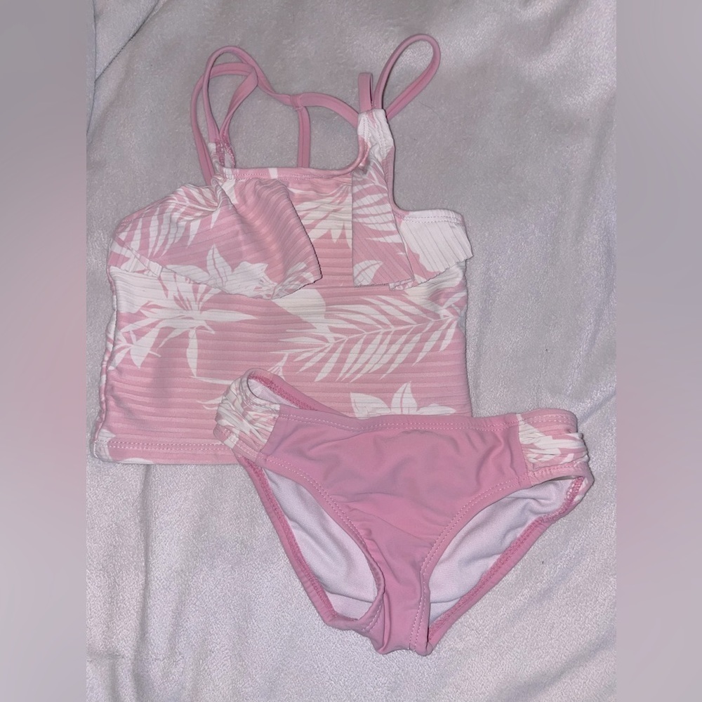 KENSIE Girl pink swimsuit Hawaiian floral print tankini 4 5 6 7 bikini